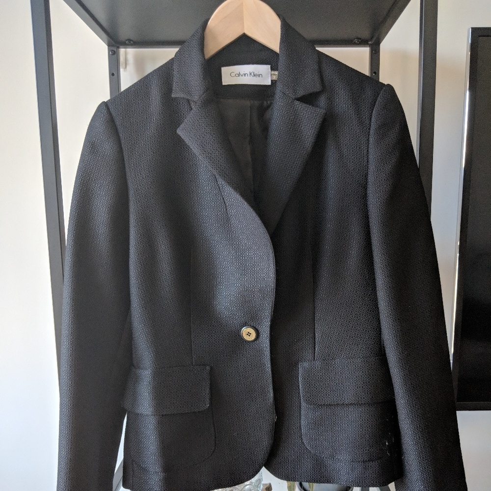 Calvin Klein black textured blazer sz 2